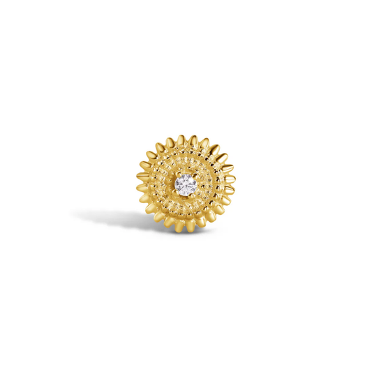 gold sunburst style end with a single central cz stone