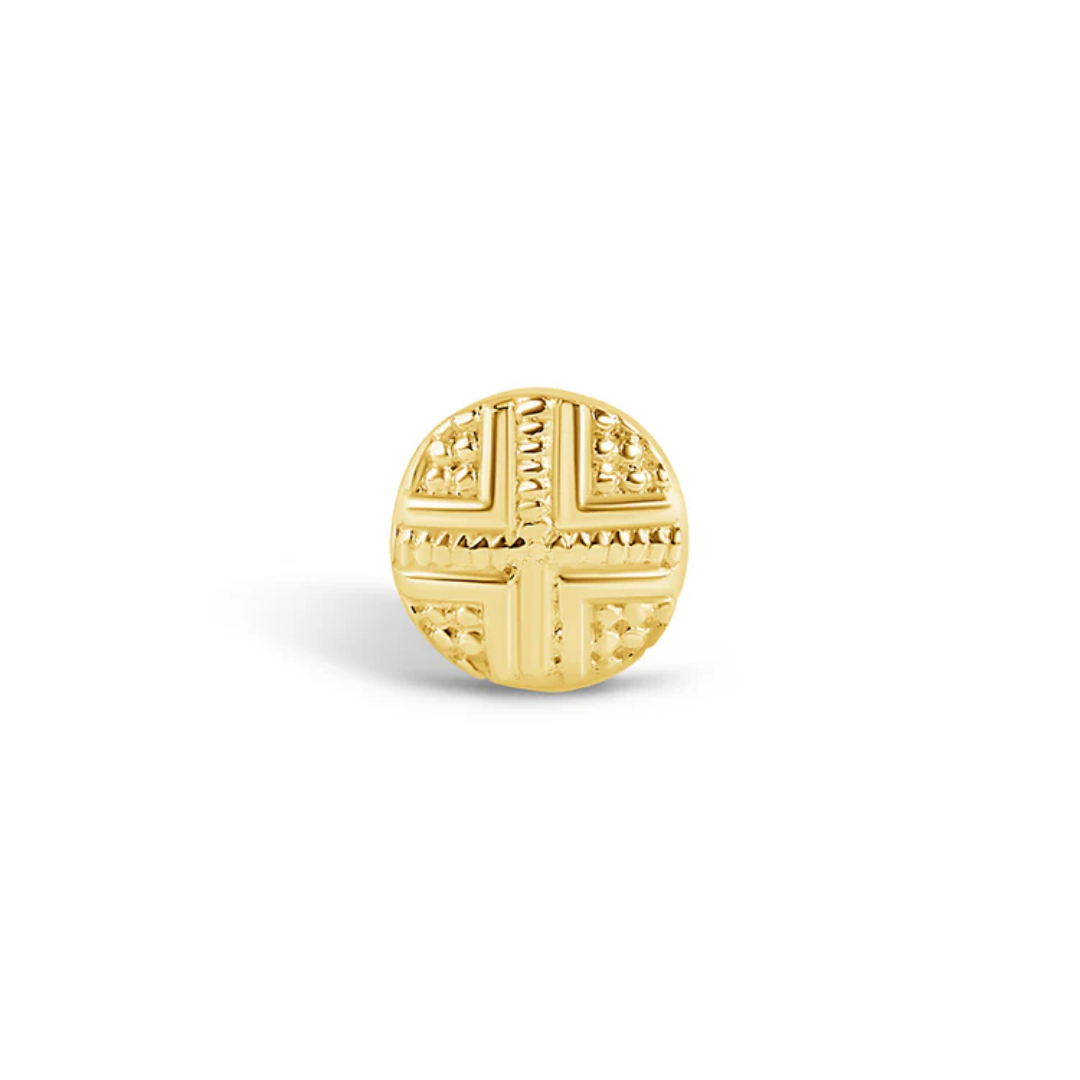 gold norvoch janna piercing end with textured quadrant detailing and polished edges