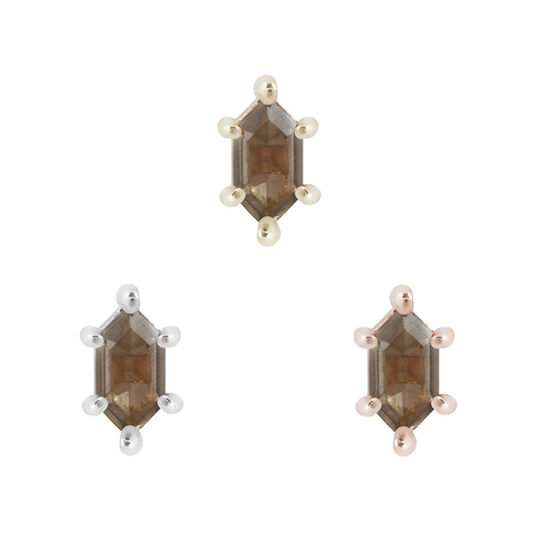 Smoky Quartz gemstone threadless end with six-prong setting – a bold yet refined luxury accent for ear curation