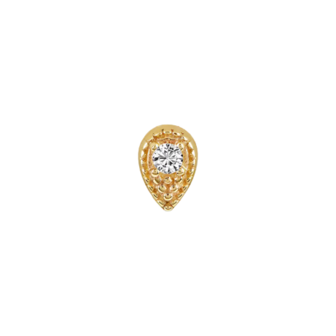 auricle orina teardrop cz end in 14k gold with textured detailing