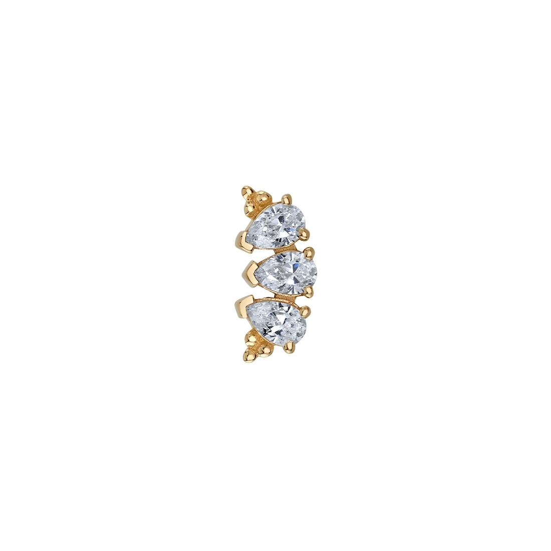 14k gold curved pear diamond cluster end with three 3x2mm gems  