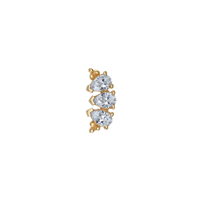 14k gold curved pear diamond cluster end with three 3x2mm gems  