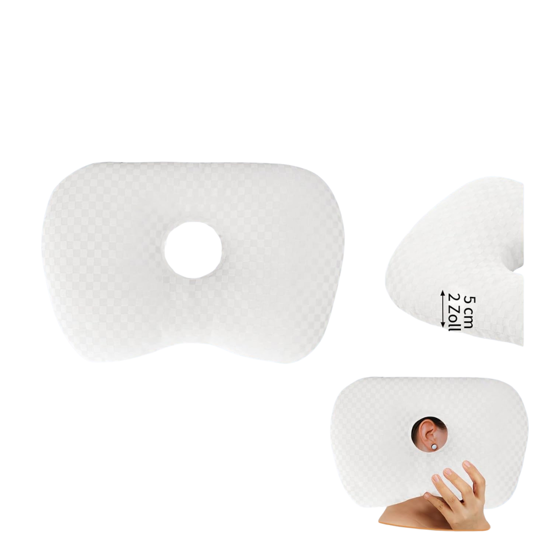piercing pillow with centre hole for side sleeping pressure relief