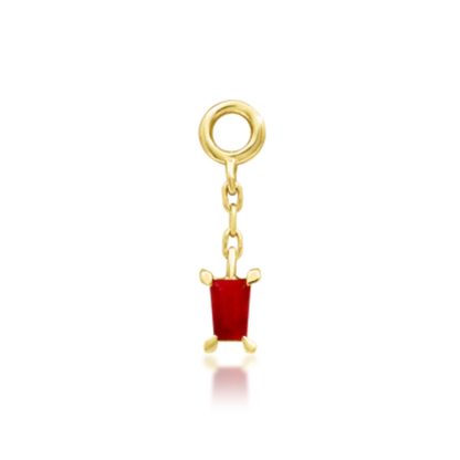  Junipurr Jewellery Salvie gold charm with red baguette-cut gemstone on chain drop