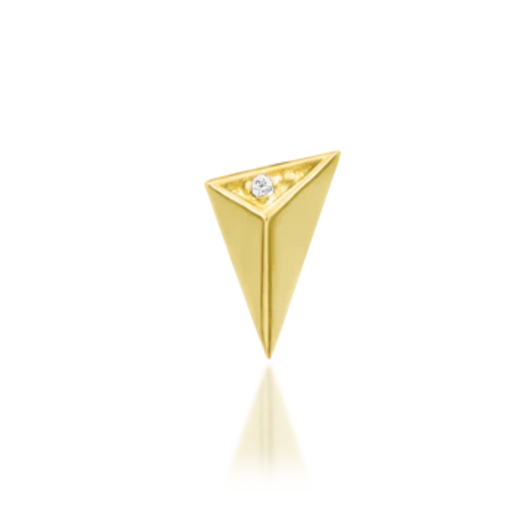 14k gold pyramid piercing with white cubic zirconia