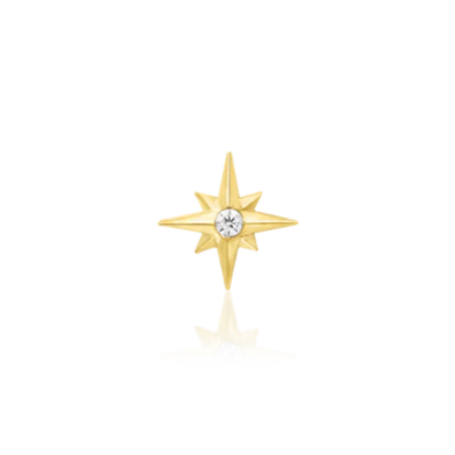 14k gold eight-pointed star piercing stud with cubic zirconia