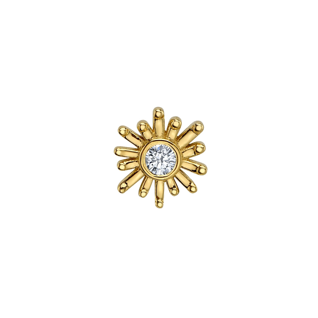 14k yellow gold 4mm sunburst threadless end with 1.5mm diamond centre