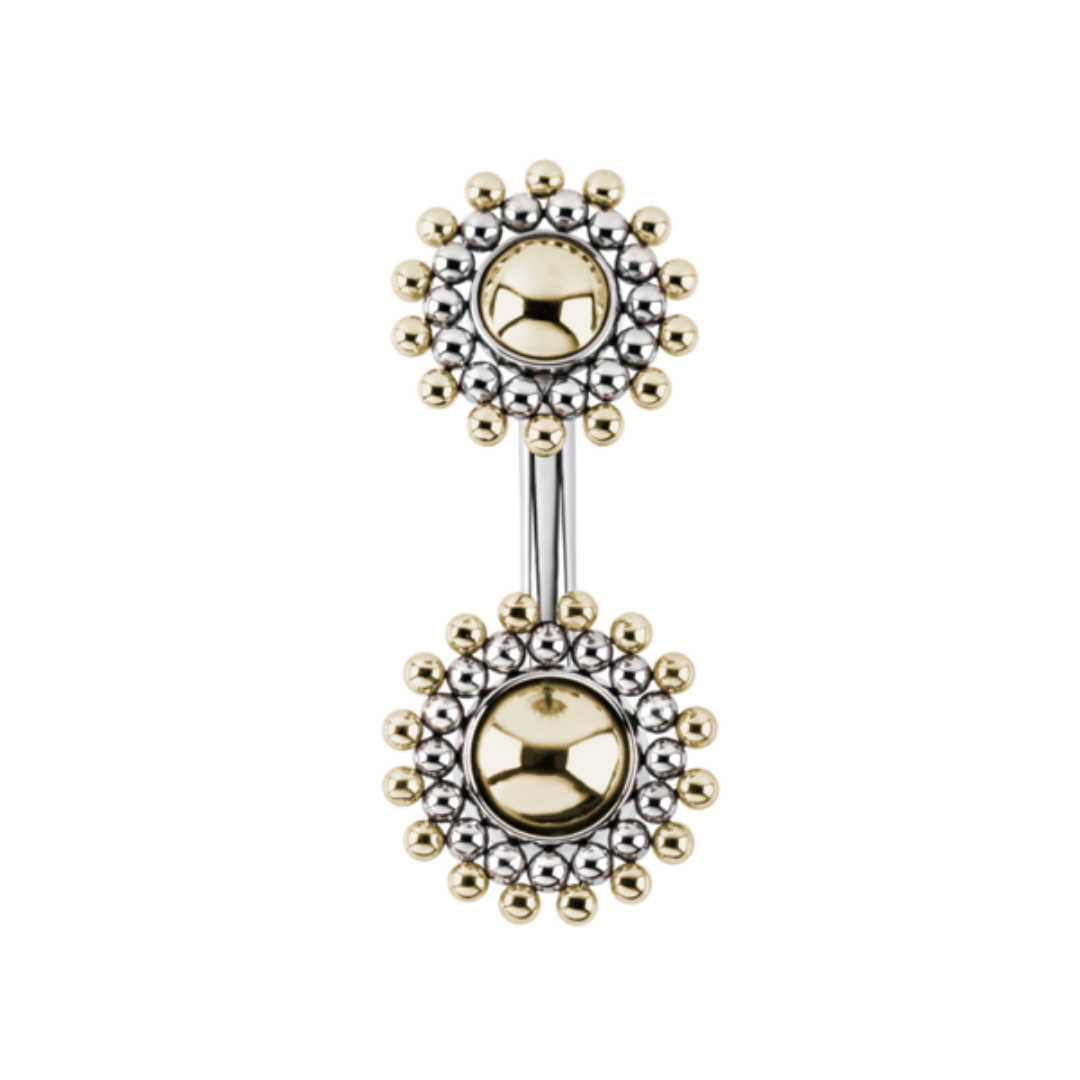 Le Roi Jewelry Sünn navel bar featuring radiant gold and titanium sunburst design