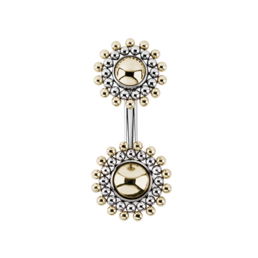 Le Roi Jewelry Sünn navel bar featuring radiant gold and titanium sunburst design