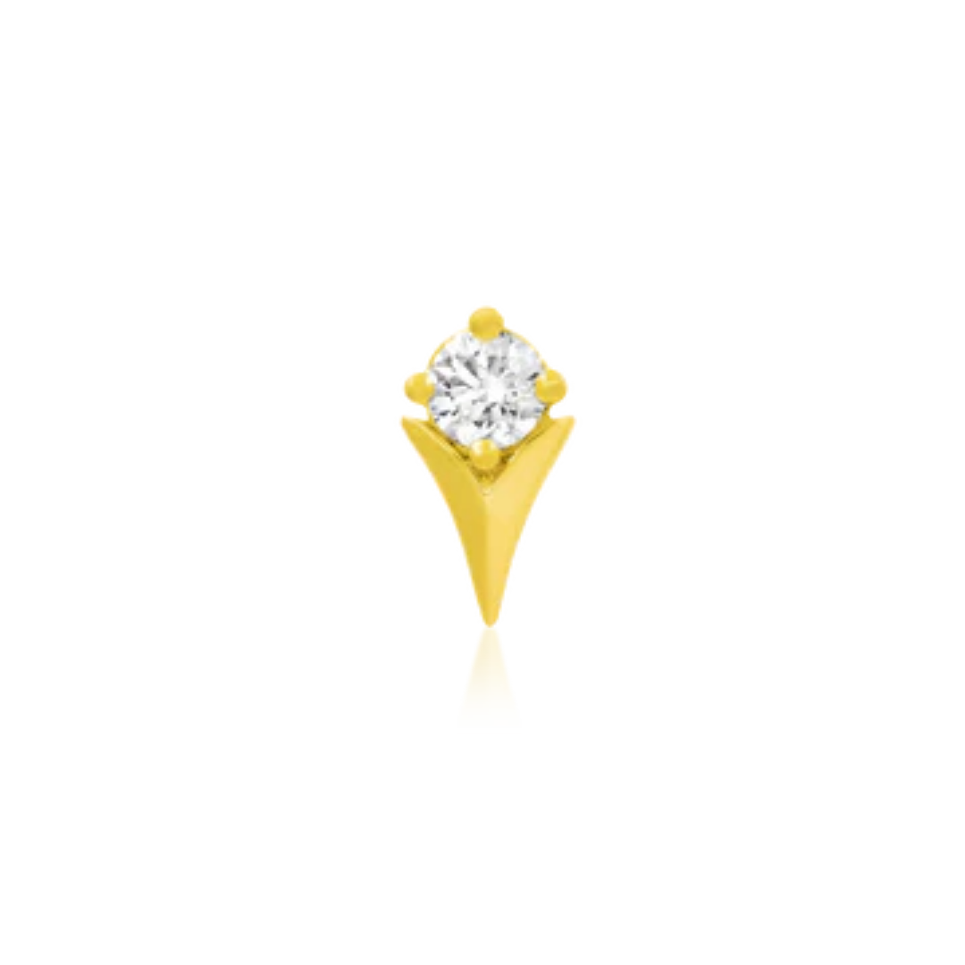 14k gold piercing jewellery shaped like a tulip with a brilliant round cubic zirconia stone set at the top