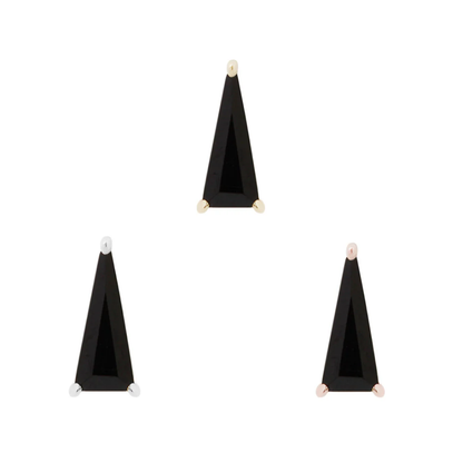 Gold threadless end featuring a sleek, elongated triangle-cut black spinel in a minimalist three-prong setting