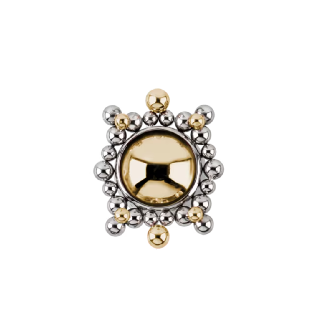 Le Roi Jewelry Vintage end with yellow gold centre and layered titanium and gold bead detailing