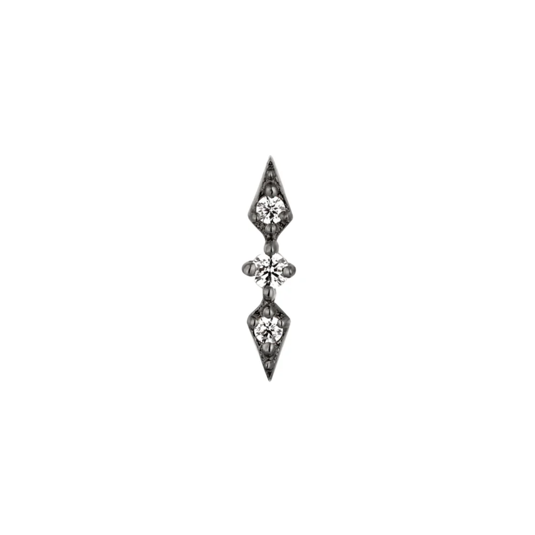 Rhodium Worthy threadless end with three cubic zirconia stones in a vertical diamond-shaped arrangement for edgy ear styling