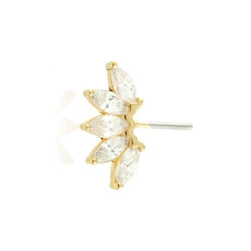 THREADLESS GOLD FRONT FACING MARQUISE GEM CRESCENT PIN ATTACHMENT