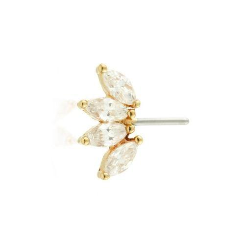 THREADLESS GOLD FRONT FACING MARQUISE GEM CLUSTER PIN ATTACHMENT