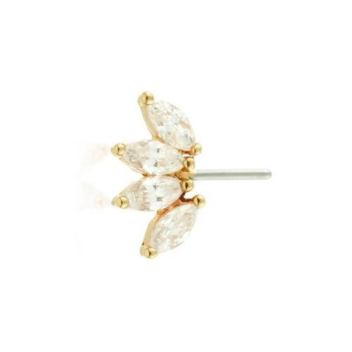 THREADLESS GOLD FRONT FACING MARQUISE GEM CLUSTER PIN ATTACHMENT