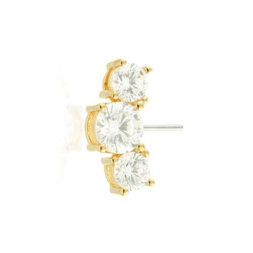 THREADLESS GOLD FRONT FACING TRIPLE GEM PRONG PIN ATTACHMENT