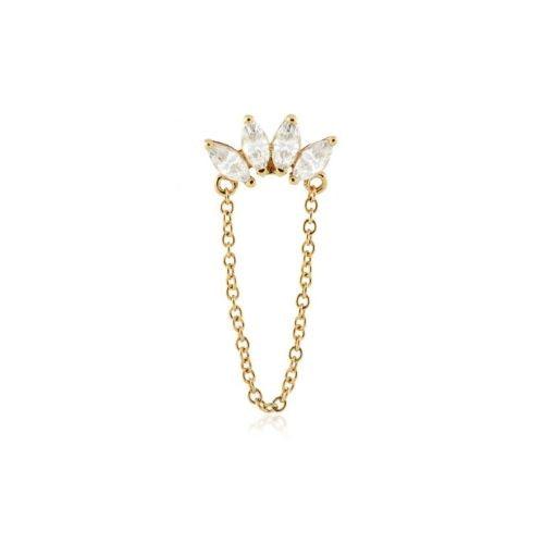 THREADLESS GOLD MARQUISE GEM CLUSTER WITH HANGING CHAIN PIN ATTACHMENT