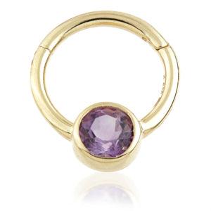 14ct Yellow Gold Daith Amethyst Hinge Ring - 1.2x8mm - Artmageddon Piercing Studio