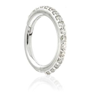14ct White Gold Diamond Pavé Eternity Hinge Ring - 1.2x8mm - Artmageddon Piercing Studio