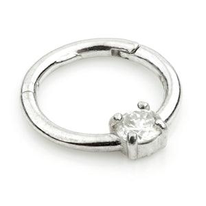 14ct White Gold 3mm Diamond Claw Set Hinge Ring - Artmageddon Piercing Studio