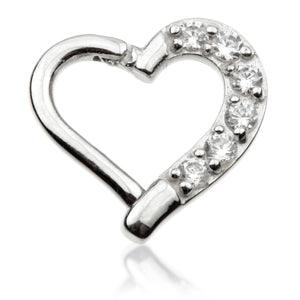 14ct White Gold Gem Hinge Heart Ring - Left Side - Artmageddon Piercing Studio