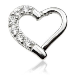 14ct White Gold Gem Hinge Heart Ring - Right Side - Artmageddon Piercing Studio