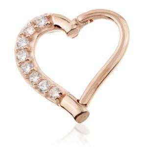 14ct Rose Gold Gem Hinge Heart Ring - Right Side - Artmageddon Piercing Studio